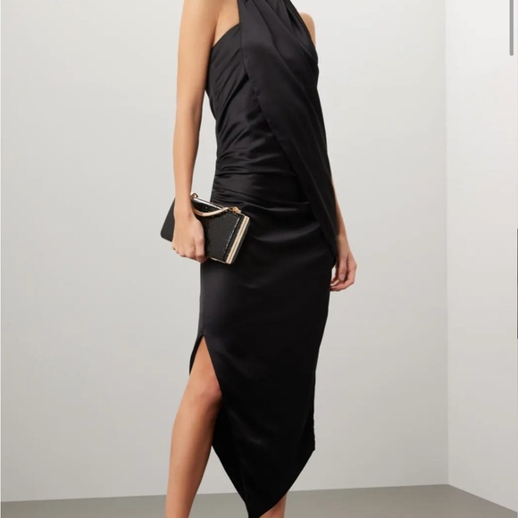 Arias New York Asymmetrical black satin draped dress - Picture 3 of 3